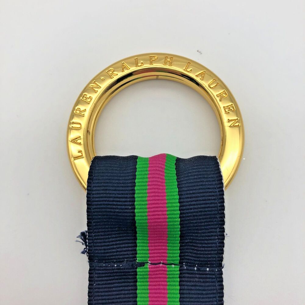 Lauren Ralph Lauren Fabric Ribbon Belt Green Blue  Pink Striped Gold Buckle 40" - Picture 2 of 3